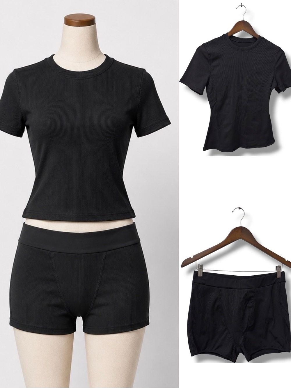 SHEIN | NWOT Matching Lounge Set Black Ribbed Short Sleeve Top & Biker Shorts (L